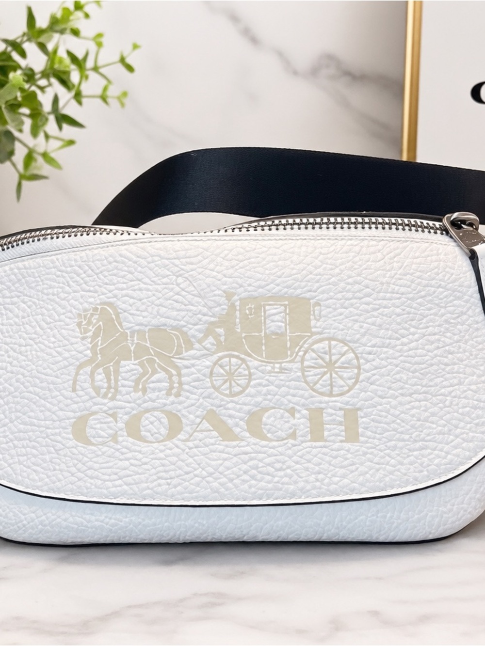 Coach White Leather Crossbody with Cream Horse & Carriage Logo